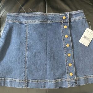 Free People Keep On Rocking Blue Side Button Down Denim Skirt Size 8